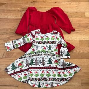 Festive grinch Red and Green Kids dresses Set 2T